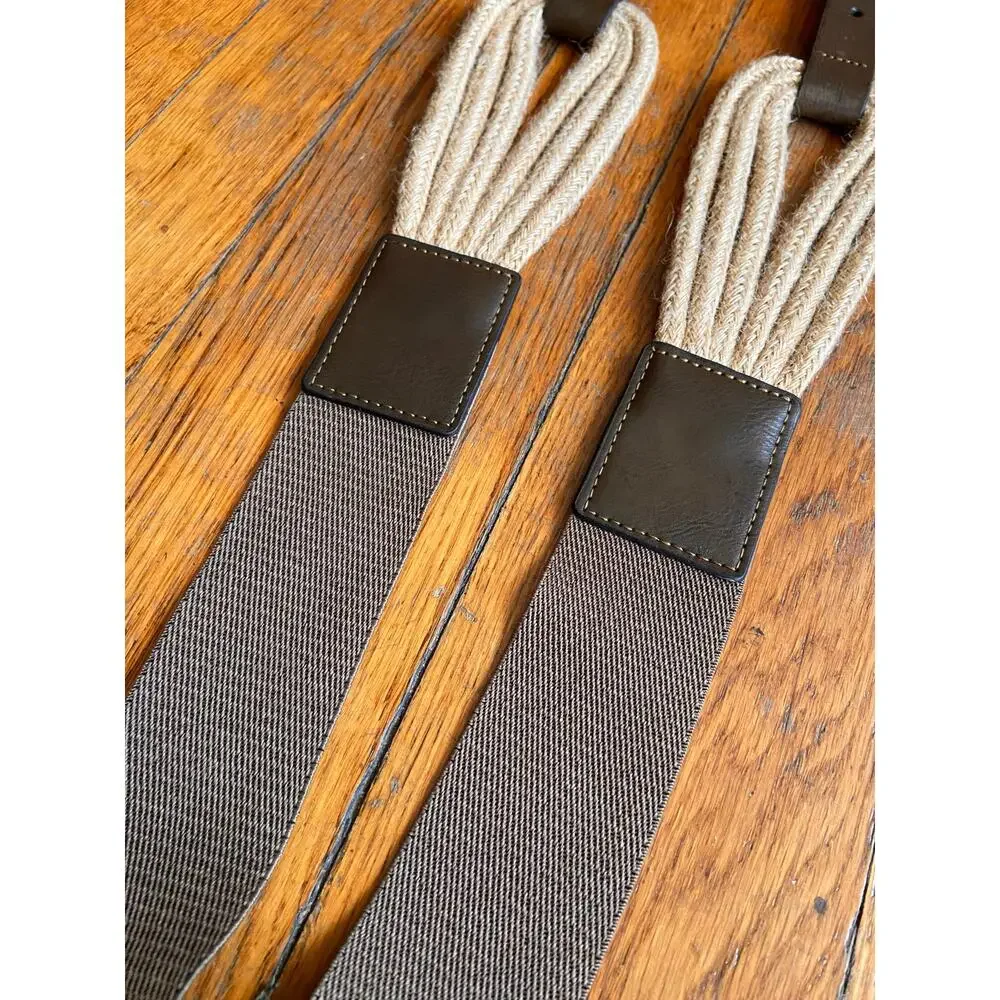 Wide Brown Leather/Rope Elastic Waist Belt sz L/XL
